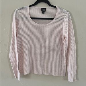 Eileen Fisher Pale Pink Ribbed Scoop Neck Sweater Top Cotton Light Weight
